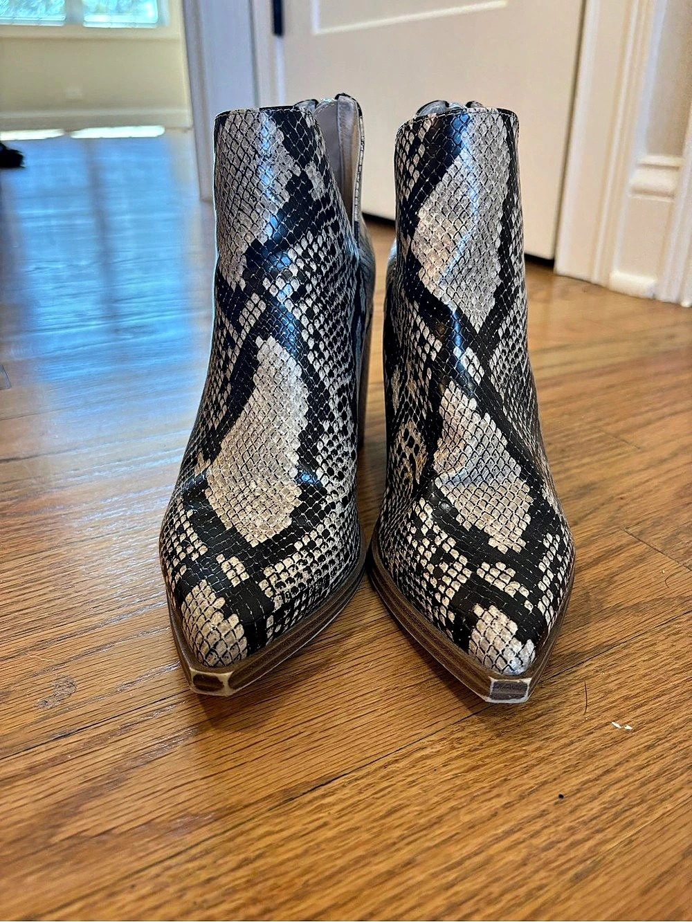 Steve Madden Juliana Snakeskin Embossed Pointed Toe Block Heel Ankle Booties